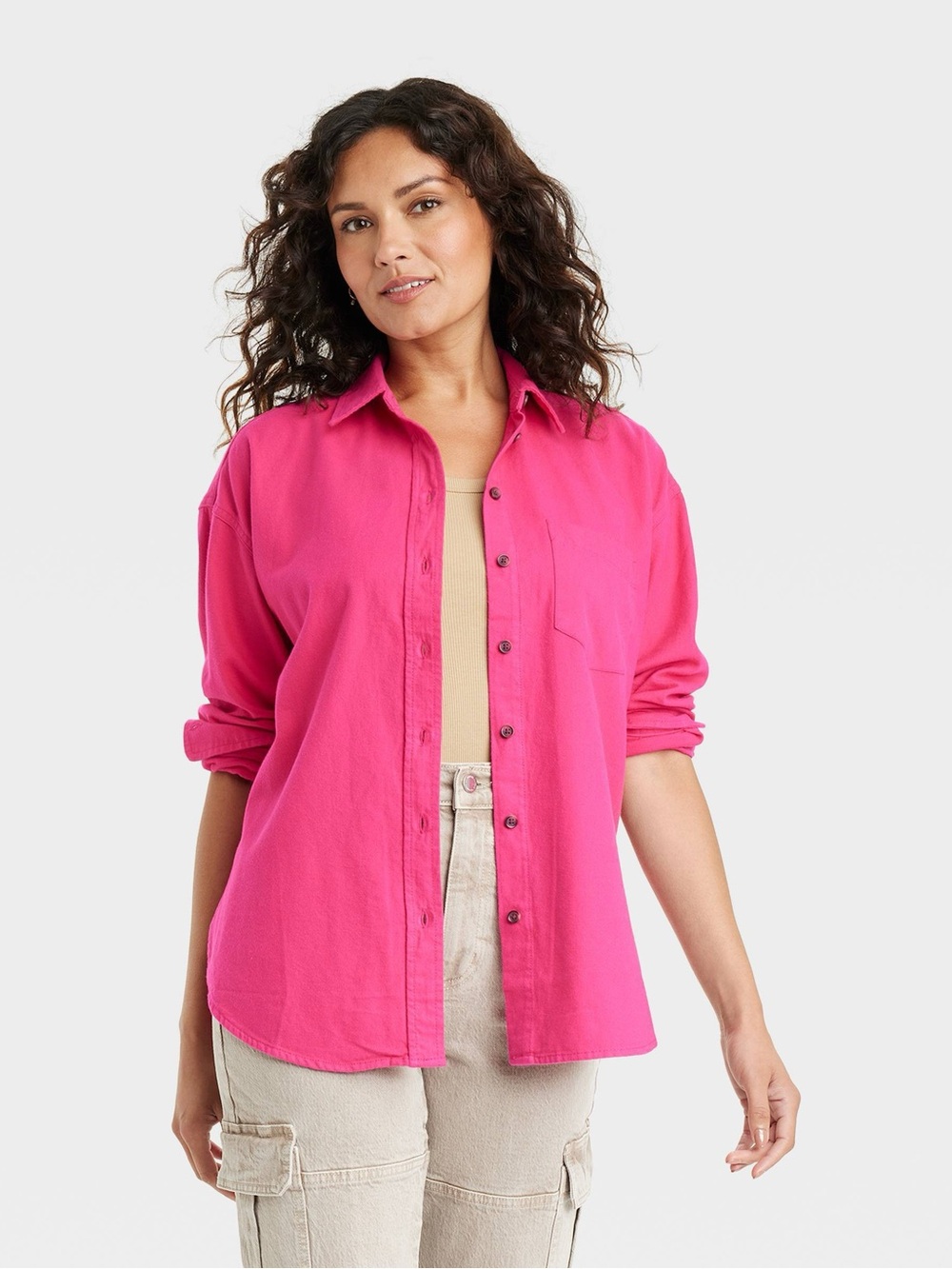 Classic Button-Down Shirt in Bright Pink